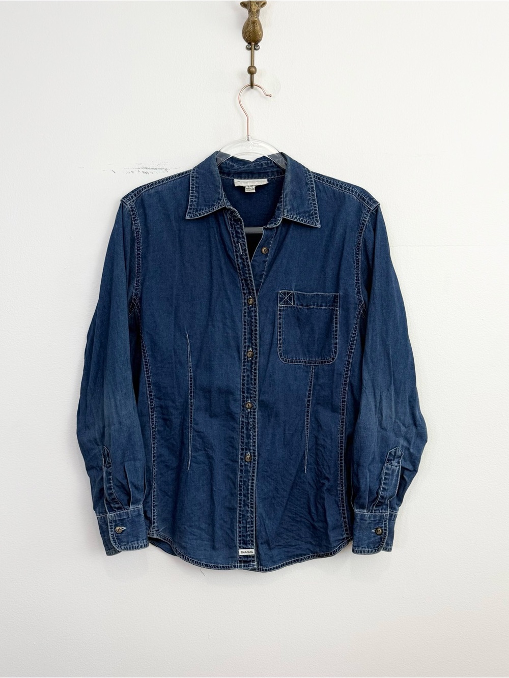 Vintage Emanuel Ungaro Denim Button Down Shirt Womens 6 Chambray Long Sleeve Top